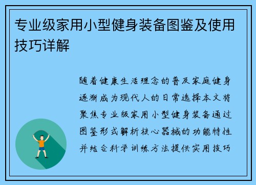 专业级家用小型健身装备图鉴及使用技巧详解